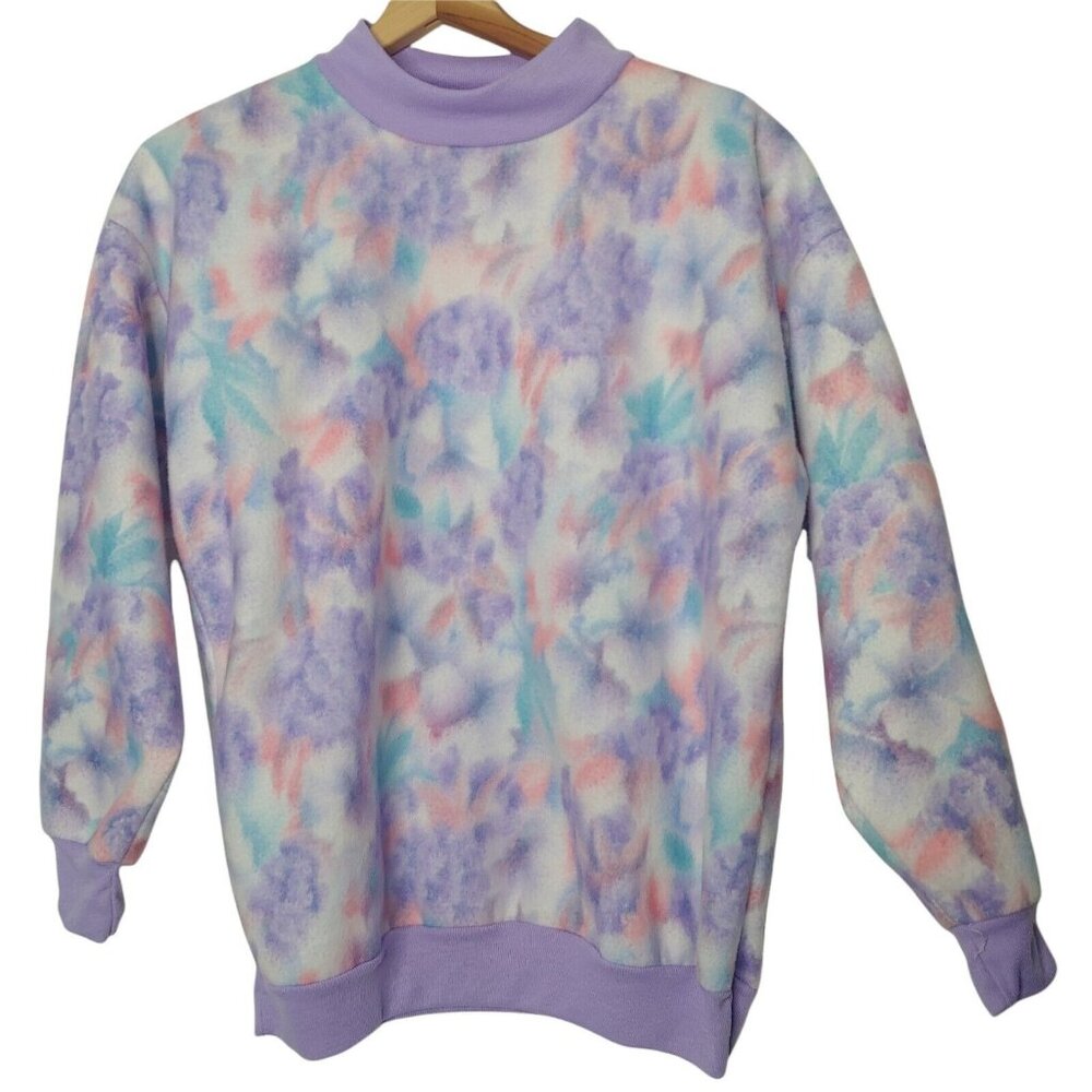 Vintage 80s New York Knit Works Woman S Fleece Shirt Pullover Pastel Purple Ski